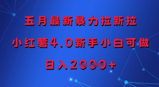 五月最新暴力拉新拉，小红薯4.0新手小白可做，日入多张-小白网创