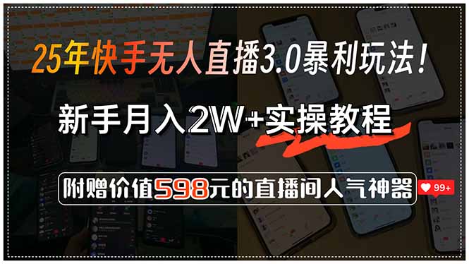 （15335期）25年快手无人直播3.0暴利玩法！，新手月入2W+实操教程，附赠价值598元…-小白网创