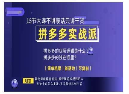 朋哥电商(拼多多实战派)，15节大课不讲废话只讲干货，简单粗暴 能落地 可复制-小白网创