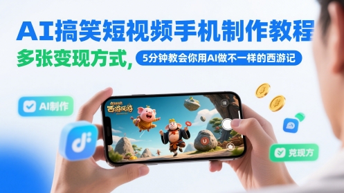 AI搞笑短视频手机制作教程，多张变现方式，5分钟教会你用AI做不一样的西游记-小白网创